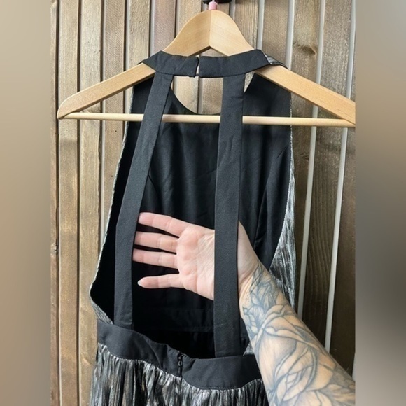3/$30 _ GENTLE FAWN | LORETTA silver metallic pleated mini dress open back Small - Picture 6 of 8